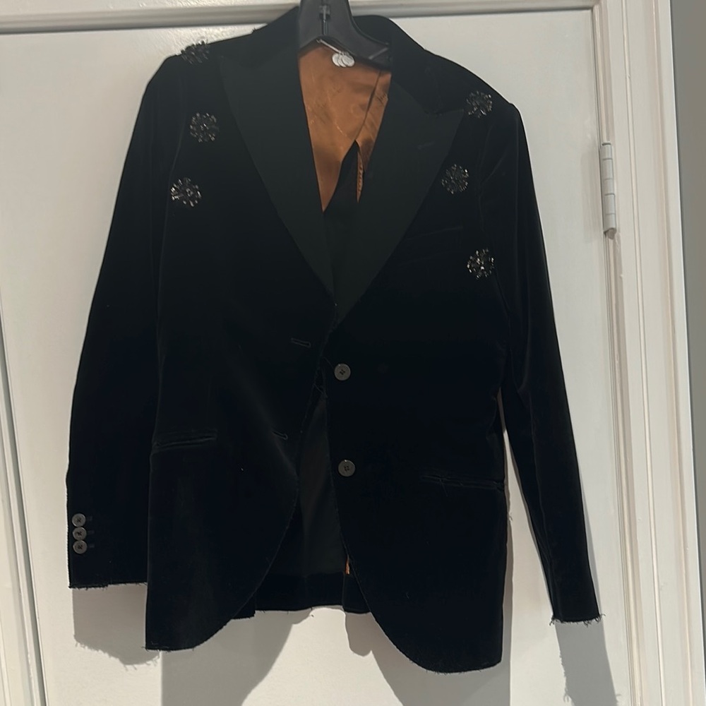 Black Velvet Blazer with Embellishments